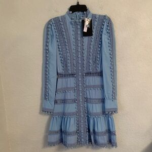 NWT Layered With Love Carla Blue Woven Ruffle Long-Sleeve Mini Dress Size XS